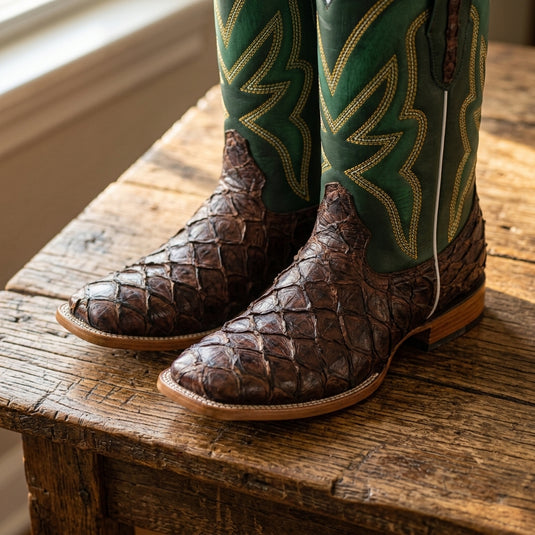 8022 - RockinLeather Men's Genuine Pirarucu Square Toe Western Boot