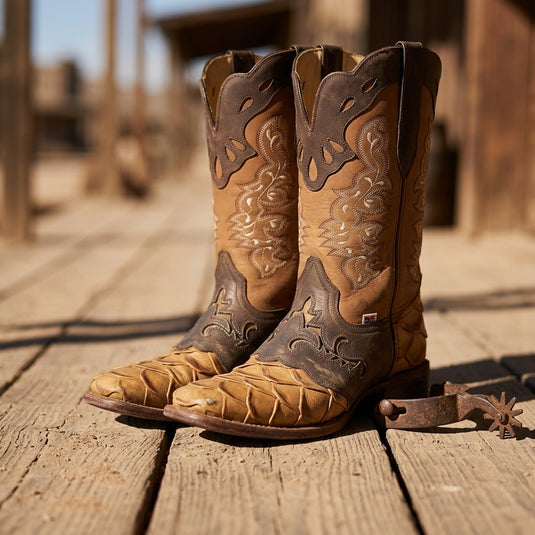 1244 - RockinLeather Men's Pirarucu Print Leather Boot W/Overlay