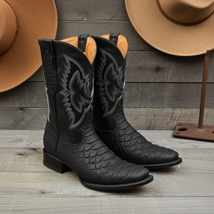 CP1701 - Cowboy Prayer Hand Crafted Black Python Print Cowboy Boots