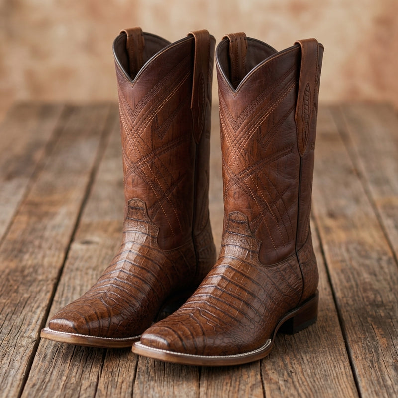 Load image into Gallery viewer, 8008 - RockinLeather Men's Sidney Caiman Square Toe Western Boot
