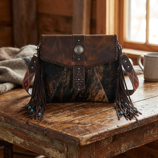 24096948BLA - Red Dirt Hat Co Ladies Crossbody Hair-On With Fringe