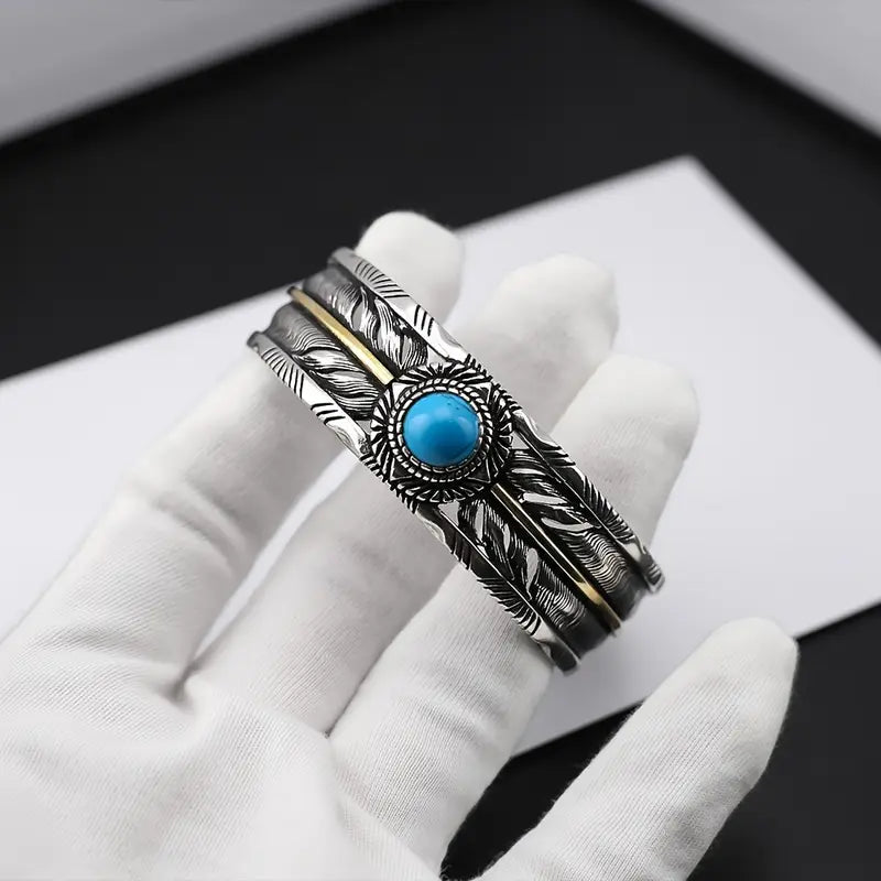 Load image into Gallery viewer, TMBC6 - Synthetic Turquoise Open Bangle Bracelet
