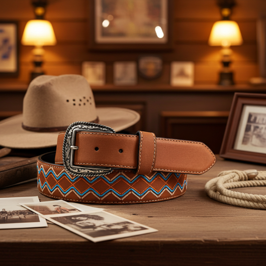 CP1009 - Cowboy Prayer Cowhide Leather Belt w/ Embroidery