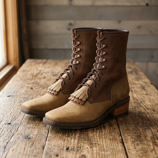 1197 - RockinLeather Men's Square Toe Lace Up Packer Western Boot