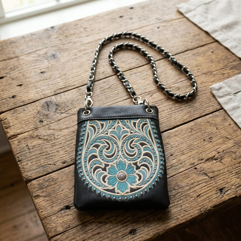Load image into Gallery viewer, Rainbow Purse 12 - Black with Turquoise Design
