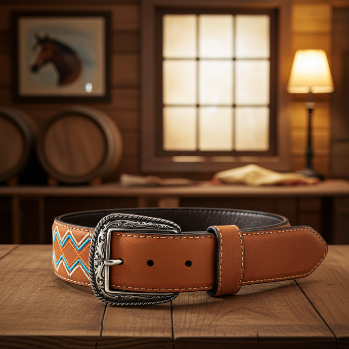 CP1009 - Cowboy Prayer Cowhide Leather Belt w/ Embroidery