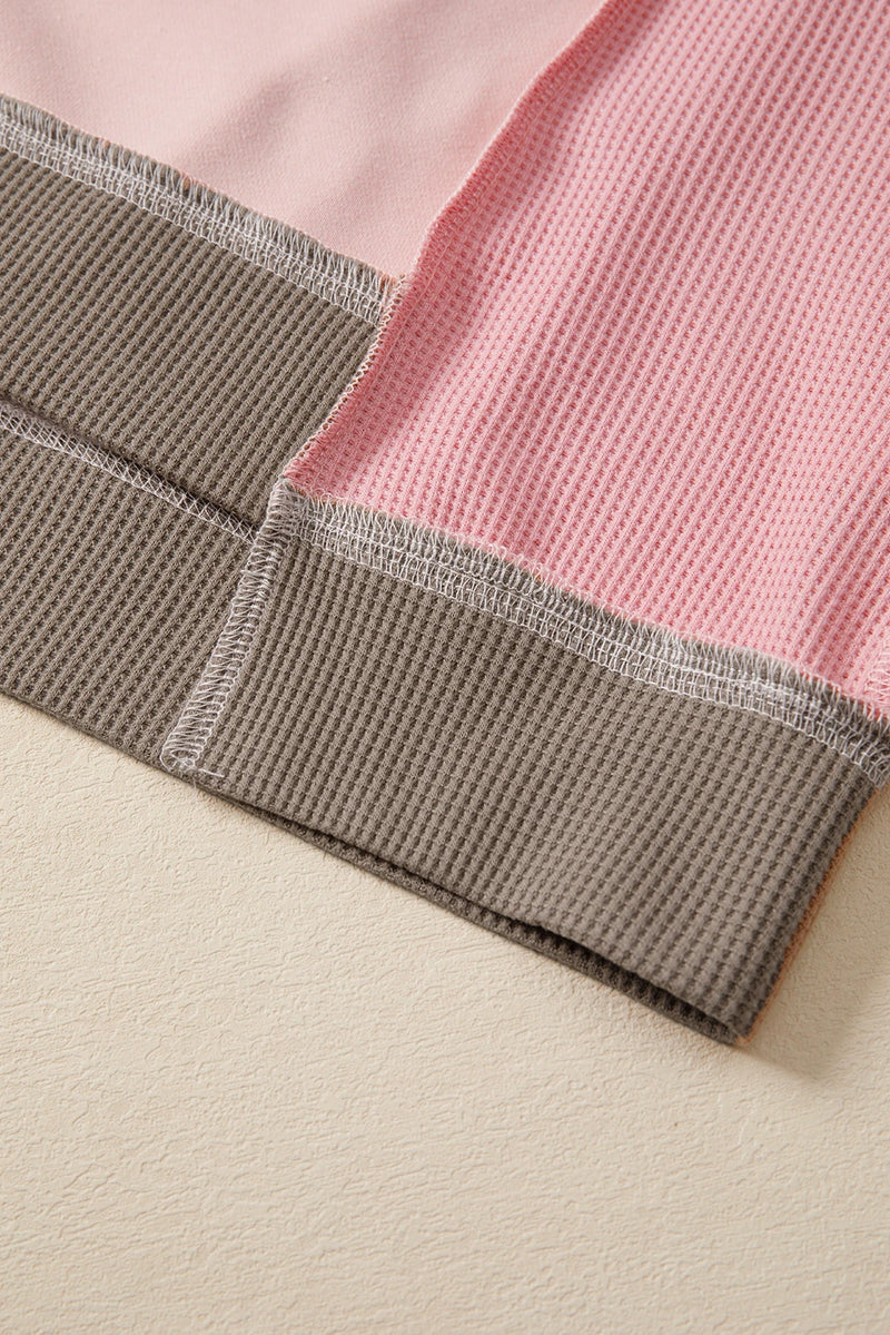 Load image into Gallery viewer, DLLS360 - Ladies Light Pink Color Block Mix Texture Waffle Patchwork Oversize Sweatshirt
