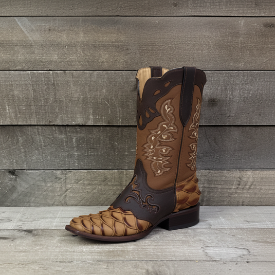 1244 - RockinLeather Men's Pirarucu Print Leather Boot W/Overlay