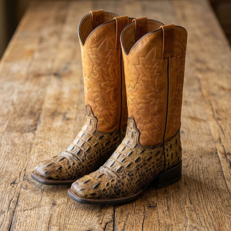 Load image into Gallery viewer, CP5014 - Cowboy Prayer Hand Crafted Rustic Brown Gator Print Cowboy Boots
