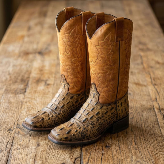CP5014 - Cowboy Prayer Hand Crafted Rustic Brown Gator Print Cowboy Boots