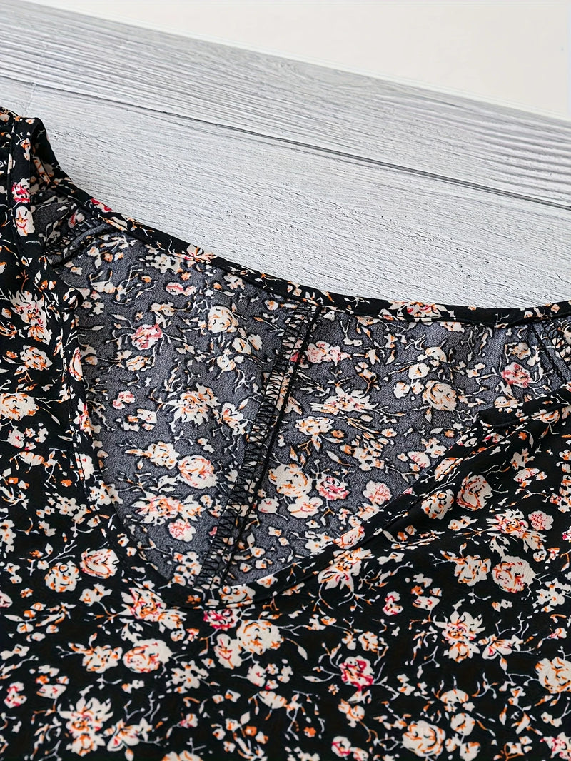 Load image into Gallery viewer, TMTSHT106 - Ladies Black Floral Print V Neck Shirt

