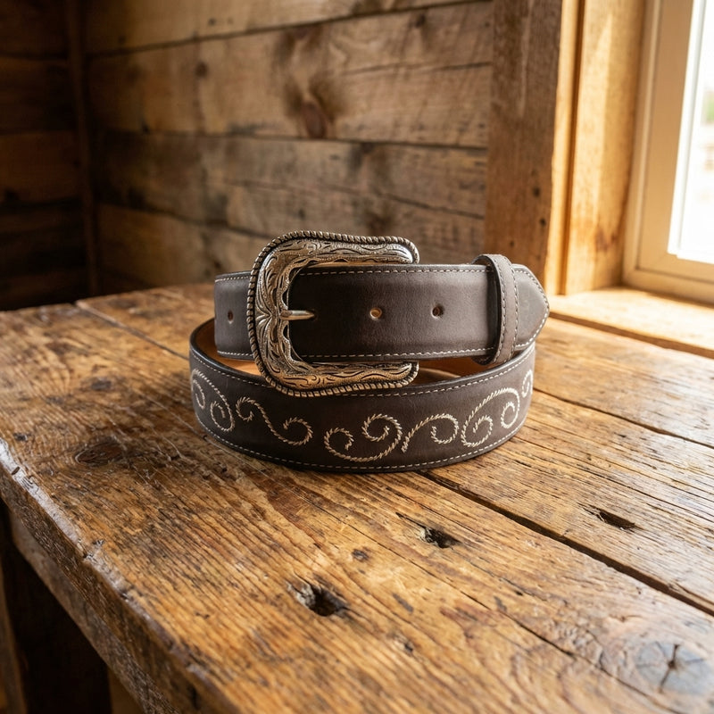 Load image into Gallery viewer, B31- RockinLeather Choco Belt with Embroidery
