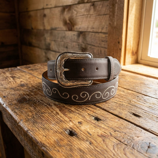 B31- RockinLeather Choco Belt with Embroidery