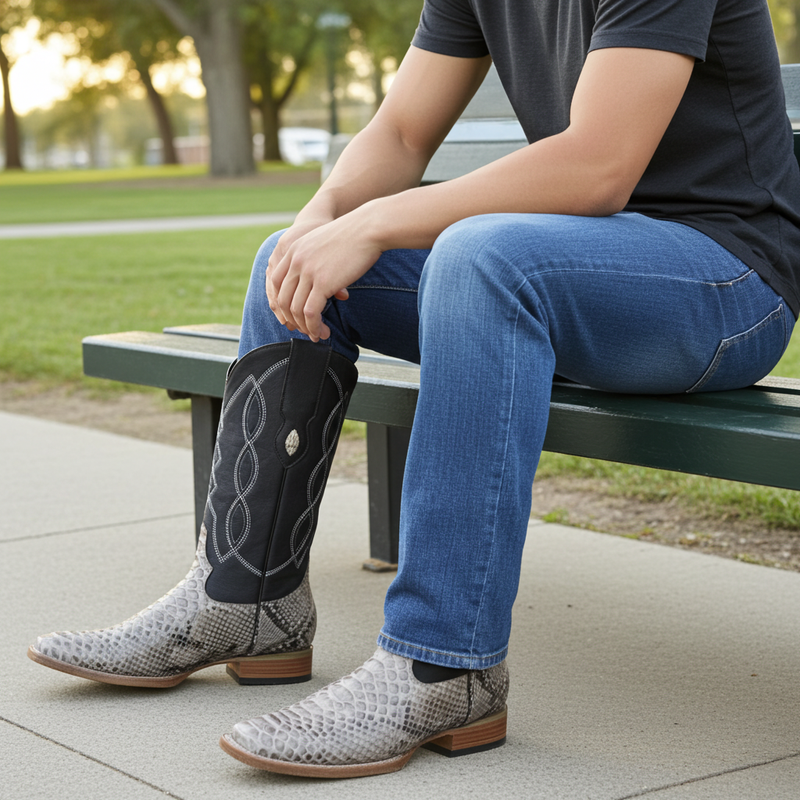 Load image into Gallery viewer, 8005 - RockinLeather Men&#39;s Natural Python Square Toe Western Boot
