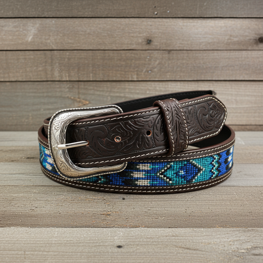 CP1008 - Cowboy Prayer Cowhide Leather Belt w/ Aztec Print Inlay