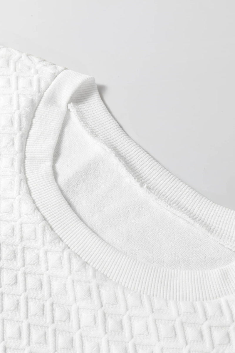 Load image into Gallery viewer, DLLS148 - Ladies White Textured Puff Long Sleeve Round Neck Top
