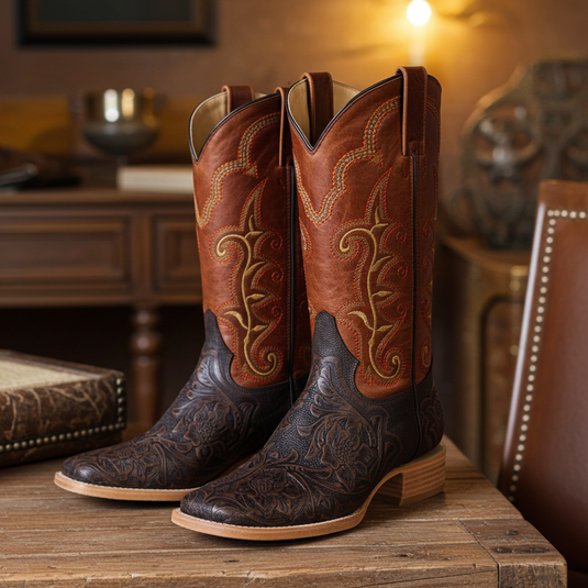 1190 - RockinLeather Men's Stamped Cowhide Leather Boot