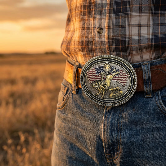 CPB101 - Cowboy Prayer Antique Silver/Gold Bull Rider Buckle