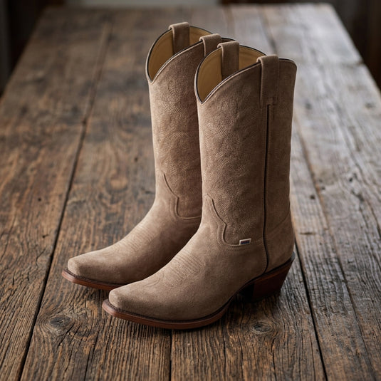 1227 - RockinLeather Men's Tan Suede Narrow Square Toe Western Boot