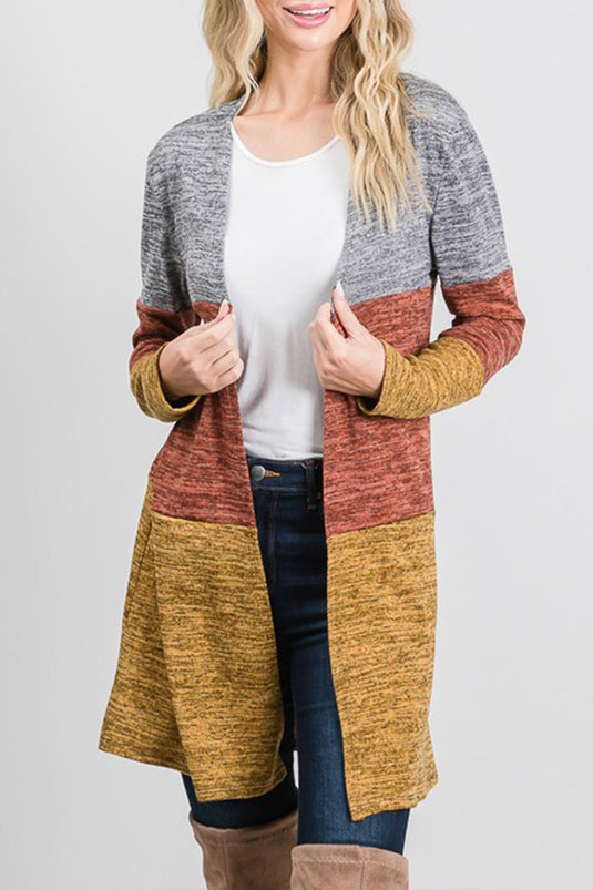 MOATSHT4 - Ladies Hacci Two-tone Brushed Color Block Cardigan