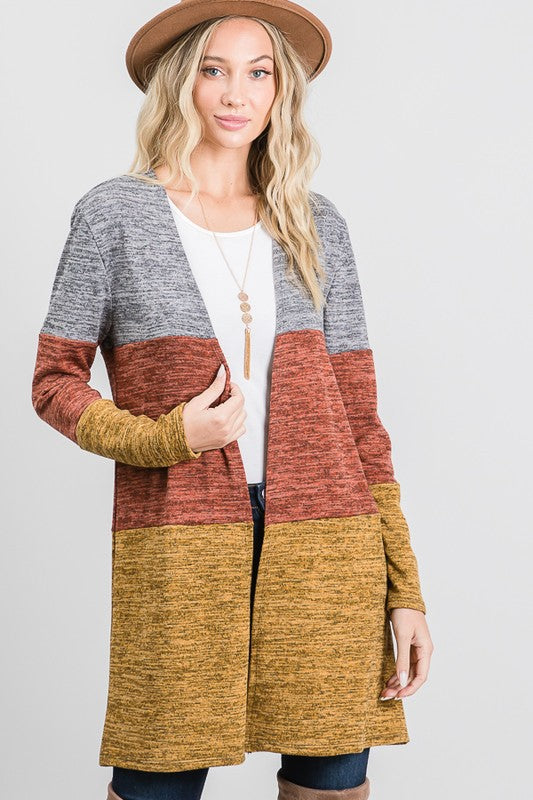 MOATSHT4 - Ladies Hacci Two-tone Brushed Color Block Cardigan