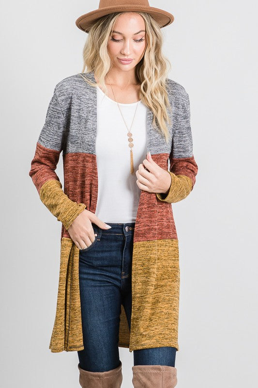 MOATSHT4 - Ladies Hacci Two-tone Brushed Color Block Cardigan