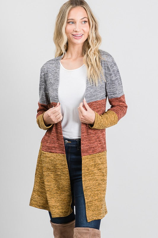 Load image into Gallery viewer, MOATSHT4 - Ladies Hacci Two-tone Brushed Color Block Cardigan
