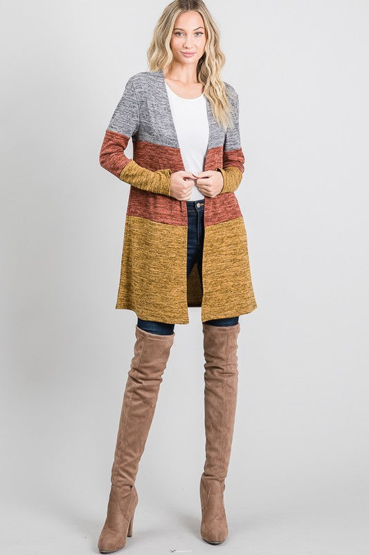 Load image into Gallery viewer, MOATSHT4 - Ladies Hacci Two-tone Brushed Color Block Cardigan
