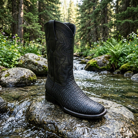 8003 - RockinLeather Men's Distressed Black Genuine Sharkskin Boots