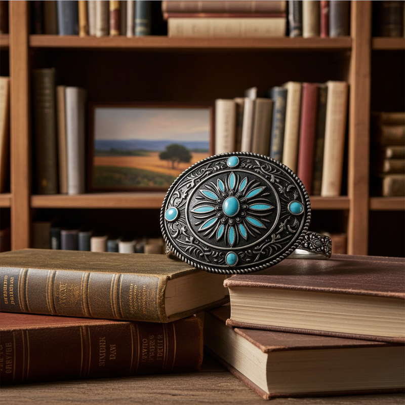 Load image into Gallery viewer, RLB505 - RockinLeather Nickle Turquoise Burst Belt Buckle
