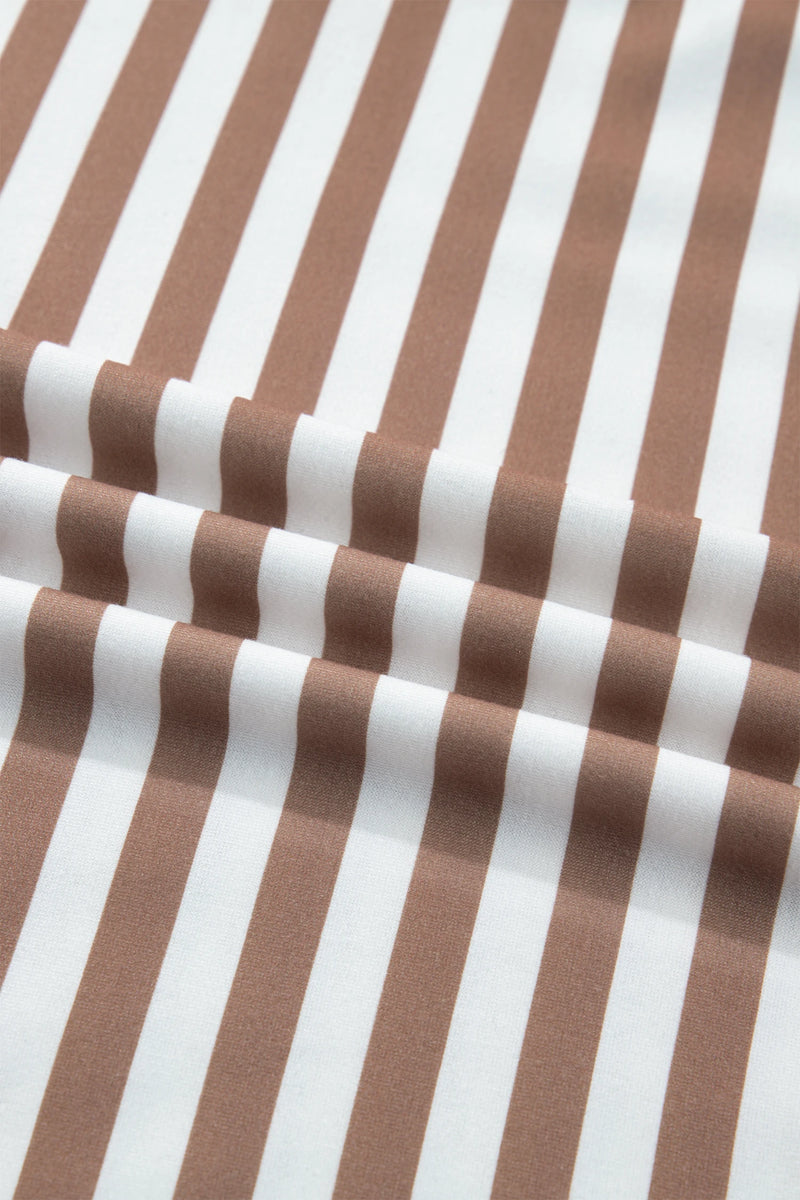Load image into Gallery viewer, DLLS548 - Ladies Khaki Stripe Short Bubble Sleeve T Shirt

