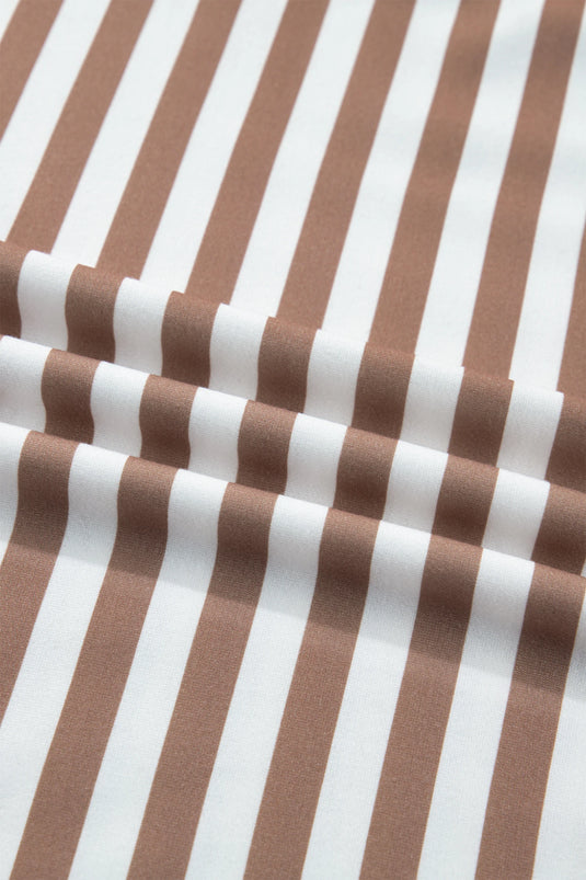 DLLS548 - Ladies Khaki Stripe Short Bubble Sleeve T Shirt