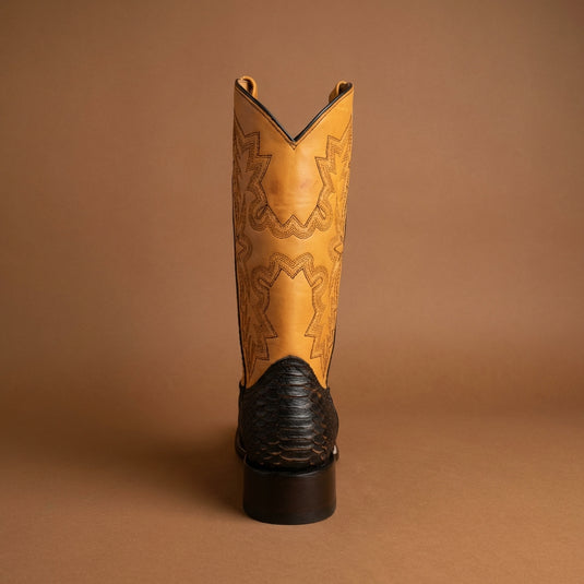 CP5007 - Cowboy Prayer Black Python Print w/Yellow Underlay Western Boot