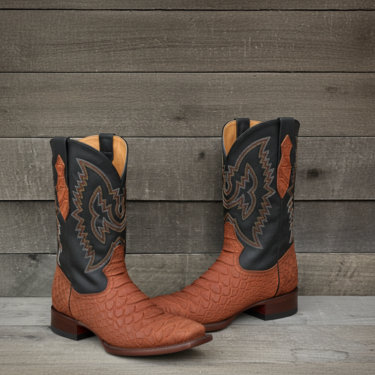 CP1704 - Cowboy Prayer Hand Crafted Rust Brown Python Print Cowboy Boot
