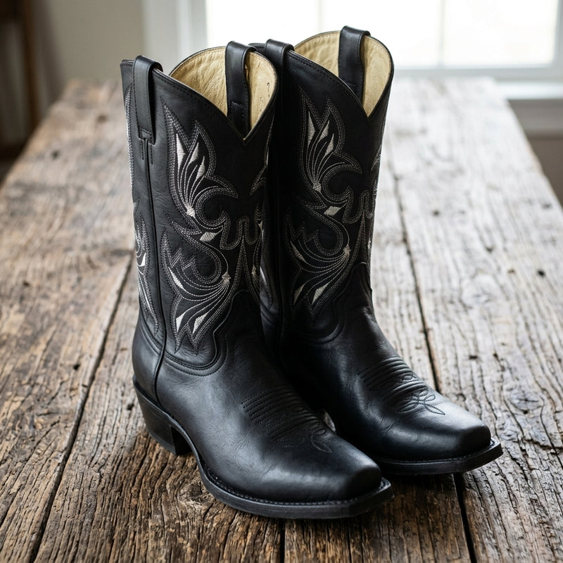 Load image into Gallery viewer, 1149 - RockinLeather Men's Black Oiled Narrow Square Toe Western Boot
