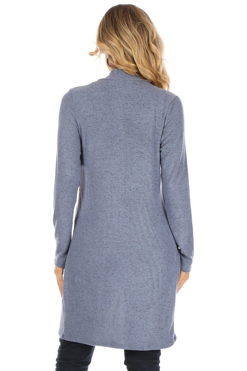 Load image into Gallery viewer, MOATSHT5 - Ladies Heather Blue Knit, Knee Length, Duster Cardigan
