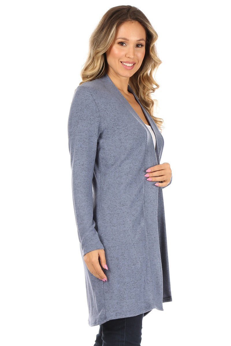 Load image into Gallery viewer, MOATSHT5 - Ladies Heather Blue Knit, Knee Length, Duster Cardigan
