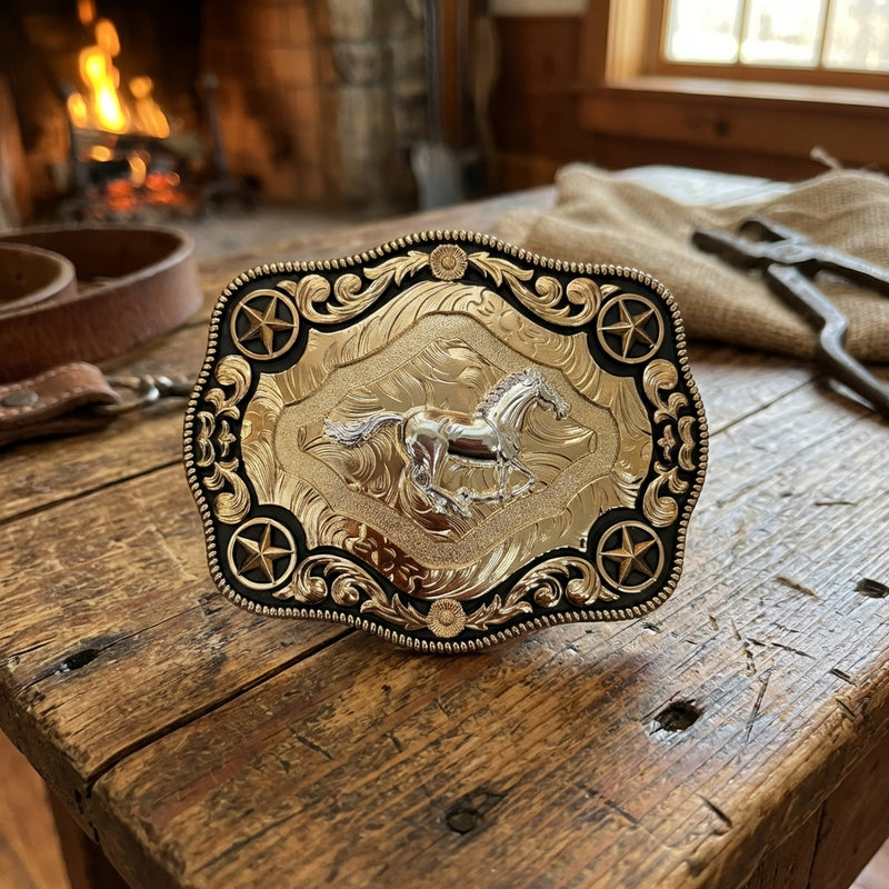 Load image into Gallery viewer, AWW28 - Horse Rose Gold 4 Star Buckle
