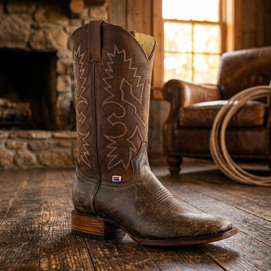 1170 - RockinLeather Men's Bomber Brown Square Toe Western Boot