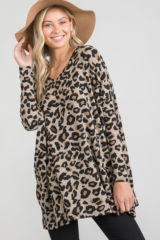 Load image into Gallery viewer, MOATSHT6 - Ladies Hacci Brushed Animal Print Top
