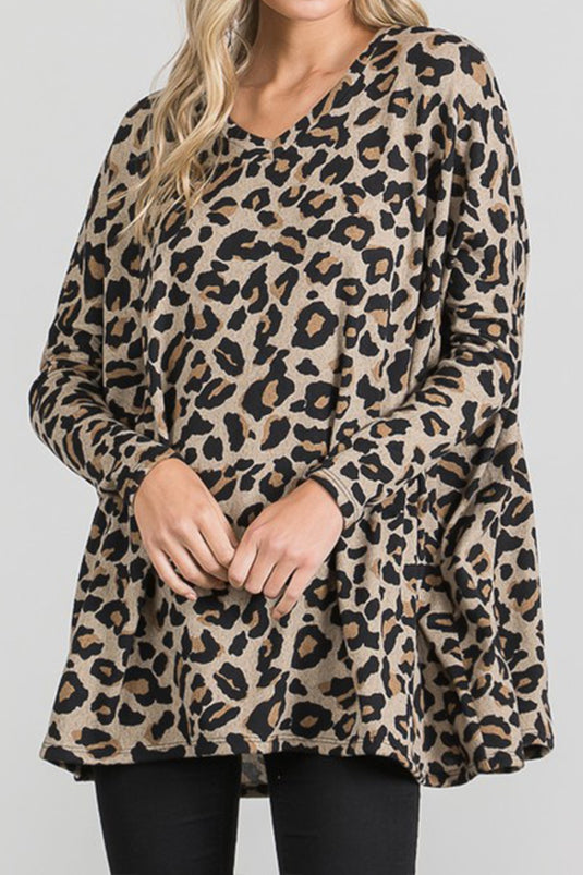 MOATSHT6 - Ladies Hacci Brushed Animal Print Top