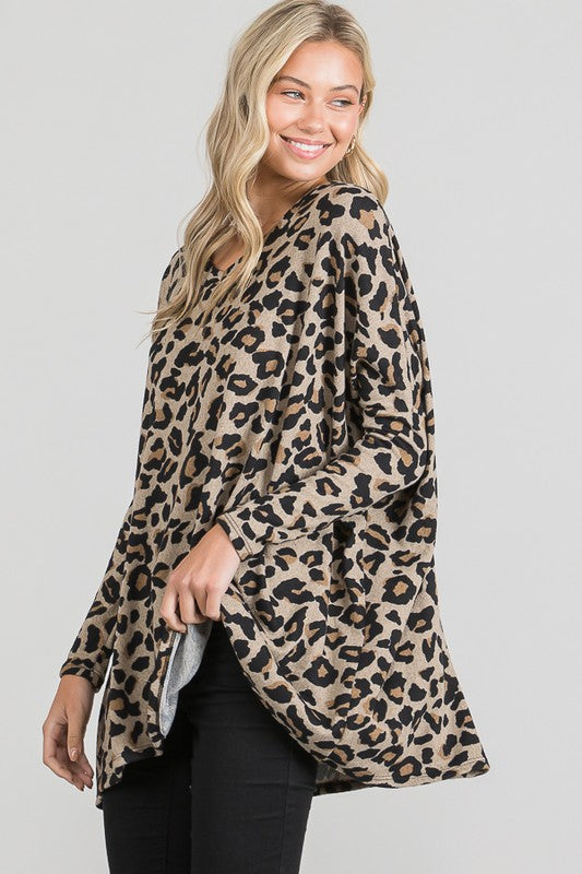 Load image into Gallery viewer, MOATSHT6 - Ladies Hacci Brushed Animal Print Top
