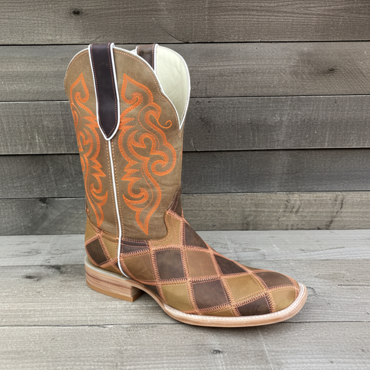 1206 - RockinLeather Men's Orange Stitch Patchwork Western Boot