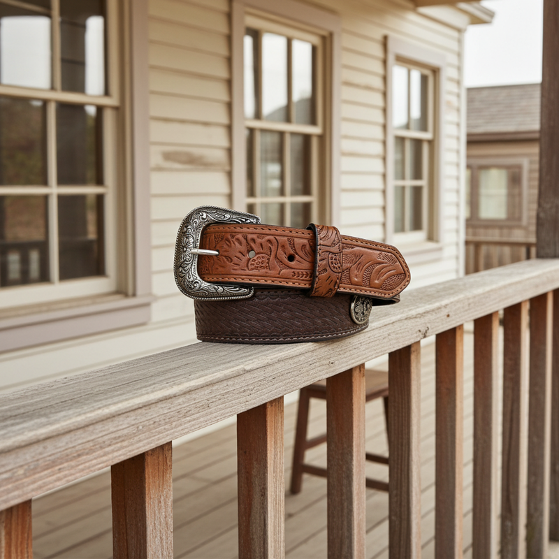 Load image into Gallery viewer, CP1015 - Cowboy Prayer Basketweave Cowhide Leather Belt
