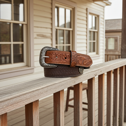 CP1015 - Cowboy Prayer Basketweave Cowhide Leather Belt