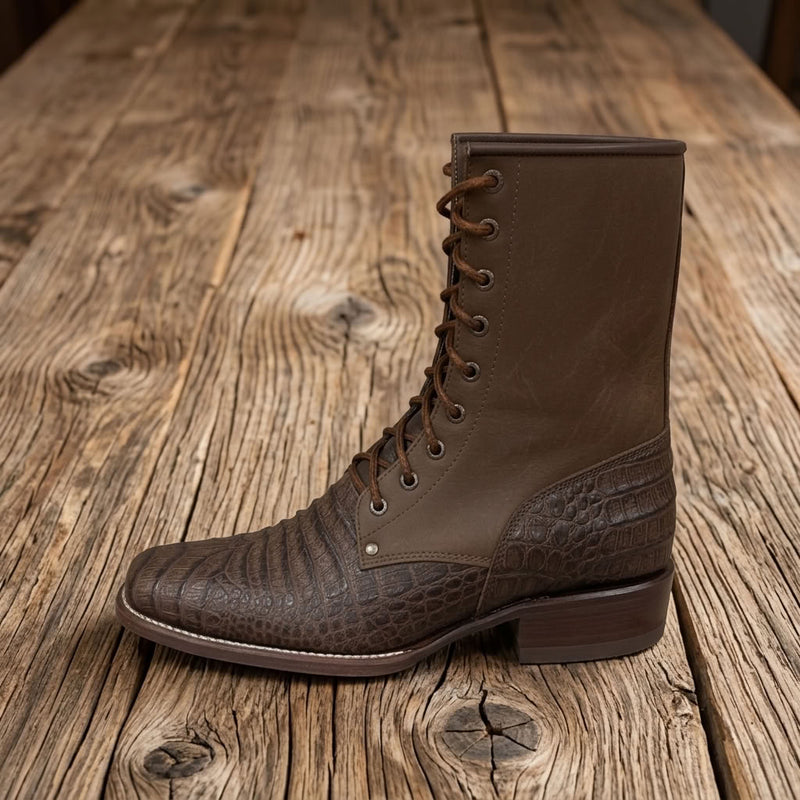 Load image into Gallery viewer, CP5002 - Cowboy Prayer Men's Gator Print Lace Up Packer Boots

