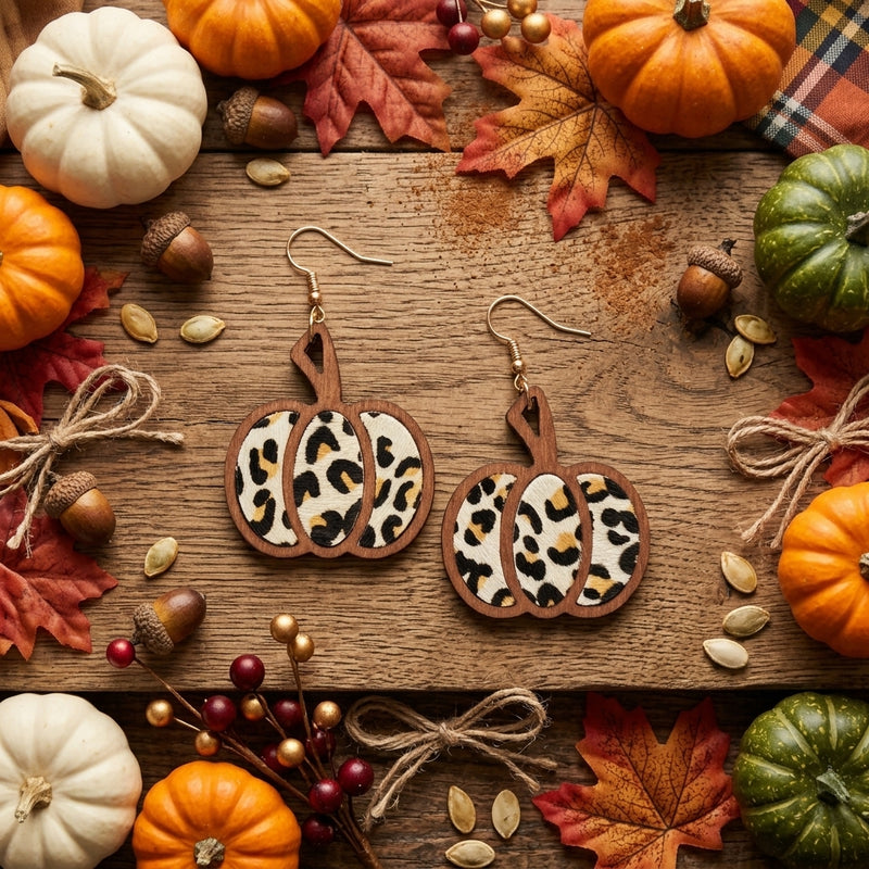 Load image into Gallery viewer, DLLER33 - Ladies Multicolor Animal Print Pumpkin Shape Drop Earrings
