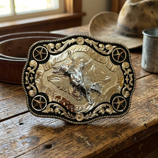 AWW7 - Bullrider Rose Gold 4 Star Buckle