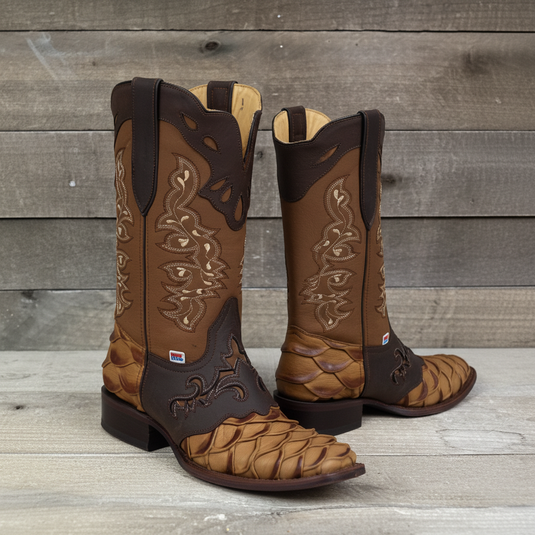 1244 - RockinLeather Men's Pirarucu Print Leather Boot W/Overlay