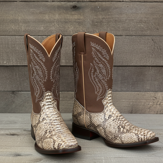 CP1705 - Cowboy Prayer Hand Crafted Natural Python Print Cowboy Boots
